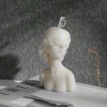 1pc Blindfolded Girl Aroma Candle, White Half Body Woman Bun Hairstyle Creative Home Decoration Desktop Decor Birthday Gift Favor Fragrant Candle