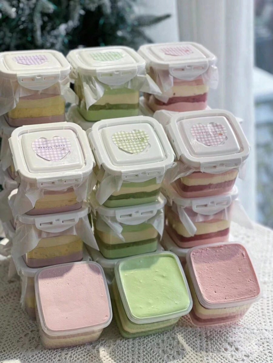 3入組可重複使用蛋糕盒,慕斯/乳酪布丁甜點包裝,不附貼紙 - 彩色 - 查看 1