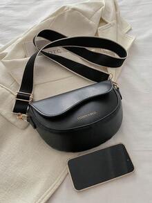 1pc Fashionable Solid Color Simple Flap Design Mini Shoulder Bag Suitable For Women's Daily Use, Date Gift - Black - View 4