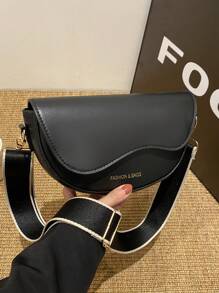 1pc Fashionable Solid Color Simple Flap Design Mini Shoulder Bag Suitable For Women's Daily Use, Date Gift - Black - View 2