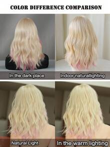 7JHH WIGS Tóc giả Bob ngắn gợn sóng màu vàng tóc giả có mái highlight màu hồng dài ngang vai cho phụ nữ trông tự nhiên tổng hợp chịu nhiệt tóc giả tiên nữ cho tiệc hóa trang Rave sử dụng 16 inch - Vàng - Xem 7