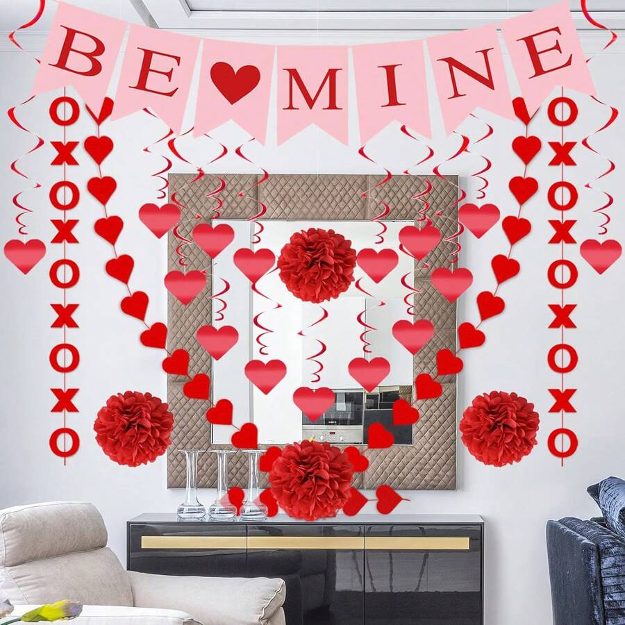 21Pcs Valentines Day Decorations Set PreAssembled Hanging Heart Swirls