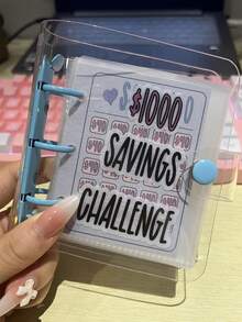 1 Pieza Azul 25 Páginas Mini Libreta De Ahorro Portátil De Bolsillo Para Desafío De Ahorro De Dinero Con Soporte De Hojas Sueltas - Azul - Ver 5