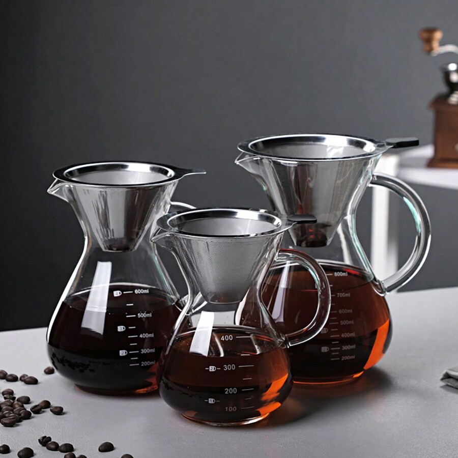 1pc 400ml/600ml HeatResistant Glass Hand Drip Coffee Pot With Handle