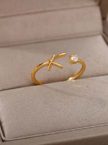 1 pieza Anillo con inicial de la A a la Z de moda para mujer, color dorado, de acero inoxidable, ajustable, joyería de boda, regalo