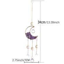 1入手工製作的月亮形水晶捕夢網,配有星形棱鏡和彩虹製造器。適合作為捕夢網、遮陽網或飾品掛在窗戶、花園、家庭、院子等地方 - 彩色 - 查看 2