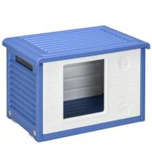 PawHut Niche pour chien extérieure abri pour chiots en plastique maison pour chiens avec bouches d'aération résistante à l'eau dim. 60L x 42l x 40H cm bleu et blanc - Bleu azur - Voir 2