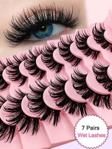 7 Paia Ciglia Finte Wiapy Wet Manga D-curl In Stile Giapponese Per Cosplay Con Effetto Anime Da 19mm, Effetto Fatato ciglia finte, ciglia finta - nero - Visualizzare 7