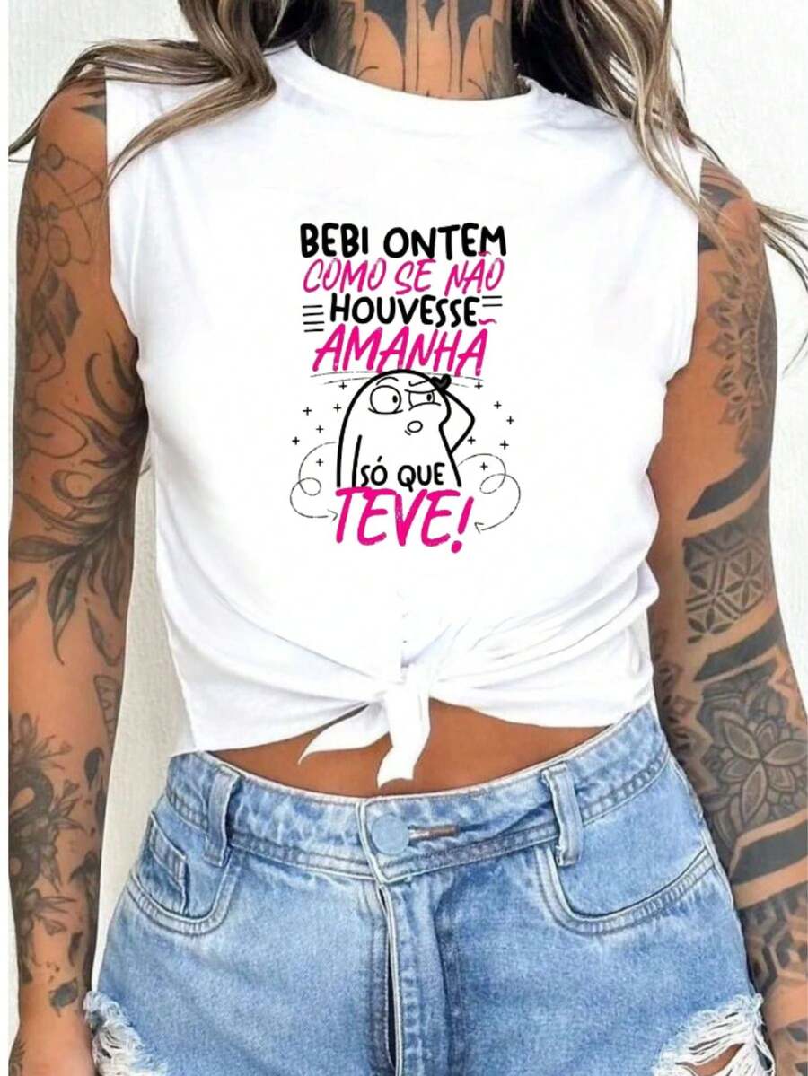 Cropped Blusinha Top Nó Frases Estampas Carnaval Verão