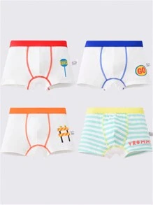 4pcs/Pack Young Boy Construction Vehicle Printed Boxer Briefs, Kids Underwear Shorts Set