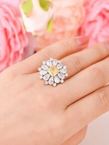 1 Miếng Bạc 925 Mạ bạch kim Nhẫn , Ánh sáng Vàng Tỏa sáng Cắt Nhẫn - Màu vàng - Xem 2