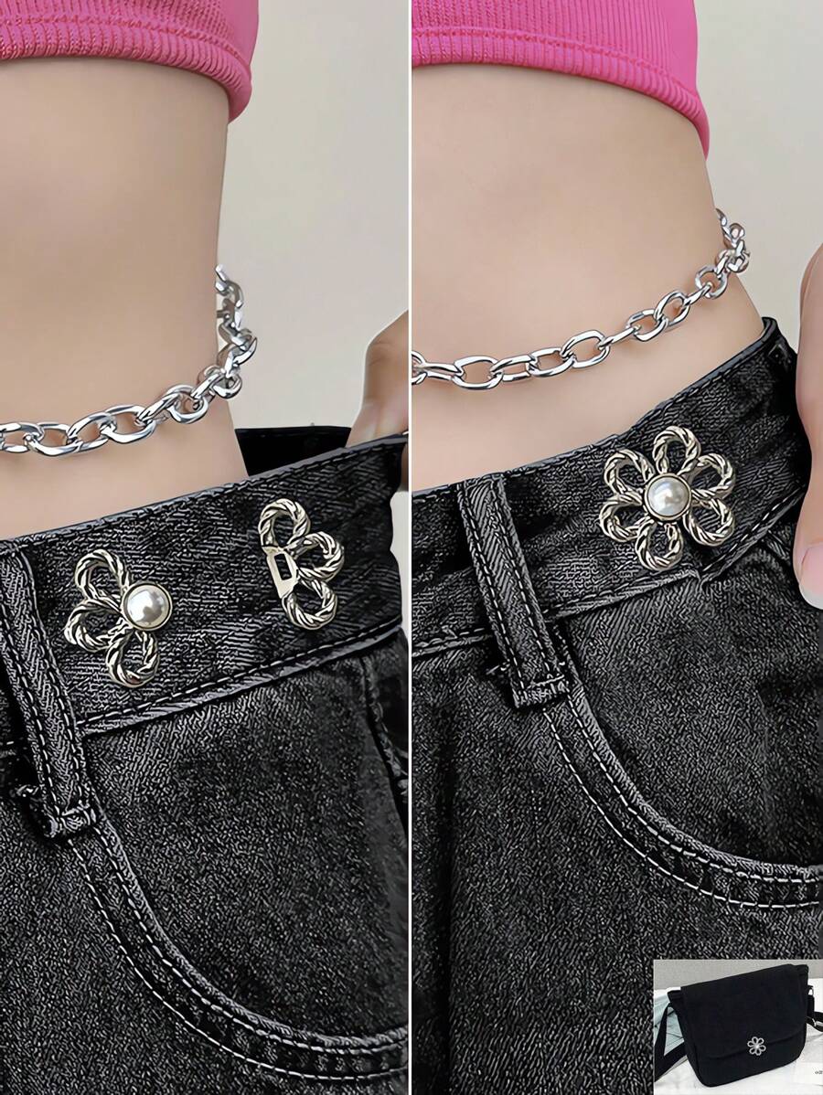 1pc High Quality Flower Waist Tightener Buckle Pants Pins Collar Buttons Brooch Pins For Women Durable Fashion Detachable Pant Clip For Jeans, Skirts, Pants Bag Accessories For Girl Student Women Travel Accessories Travel Outdoor