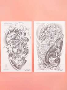2入組老虎和獨角獸刺青貼紙,防水持久1週或2週,男生手臂和胸部帥氣必備 - 黑色 - 查看 6