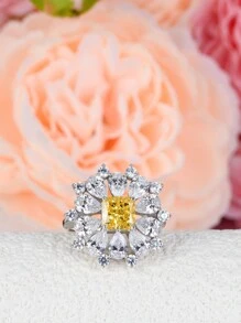 1 Miếng Bạc 925 Mạ bạch kim Nhẫn , Ánh sáng Vàng Tỏa sáng Cắt Nhẫn - Màu vàng - Xem 3