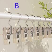 5pcs/Set Stainless Steel Clip Hanger With Double-Sided Adhesive & Hook For Home Storage, No Trace Metal Clothes Drying Clips - Multicolor - View 9