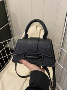 迷你純色簡約斜跨包,優雅的pu肩背包,時尚休閒手提包,手機包,化妝包,適合女性日常使用 - 黑色 - 查看 2