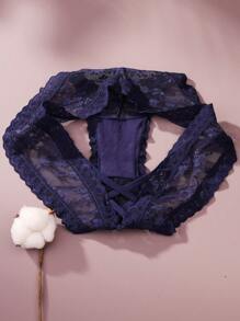 3pcs/Set Women's Lace Hollow Out Flower Design Sexy Thongs Lingerie