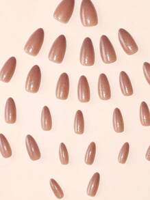 30片长尖头极简渐变白色法式美甲贴纸，适合母亲节和日常佩戴，包含1个指甲锉和1瓶甲油胶，美甲护理套装，美甲用品 - 棕色 - 查看 5