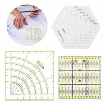 Conjunto De Reglas De Costura De 3 Paquetes, Regla De Corte De Círculo De Acolchado Con Formas De Arco, Abanico Y Hexágono, Plantilla De Acrílico Transparente Para Medir, Cortar Y Acolchar Manualidades De Costura Diy - Multicolor - Ver 1