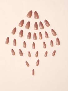 30片长尖头极简渐变白色法式美甲贴纸，适合母亲节和日常佩戴，包含1个指甲锉和1瓶甲油胶，美甲护理套装，美甲用品 - 棕色 - 查看 4