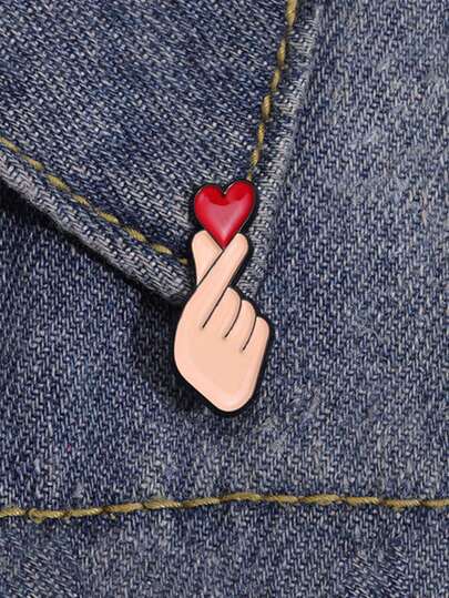 1pc Creative Cartoon Animal Finger Heart Shaped Brooch Badge, Fashion Jewelry Accessory For Daily Wear, Suitable For Both Men And Women. Valentines,Mom,Mother,Mother's Day,Gift