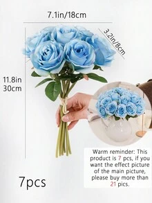 7入組30cm/11.8in,1束絲綢玫瑰花（含7支）,人造玫瑰花適用於家居裝飾和diy花束,婚禮派對桌面擺件 - 藍色 - 查看 2