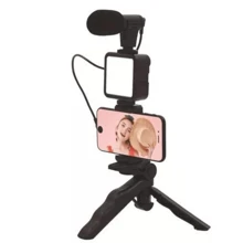 Kit Vlog Live Tripé Youtuber Celular Suporte Led E Microfone - Preto - Visão 3