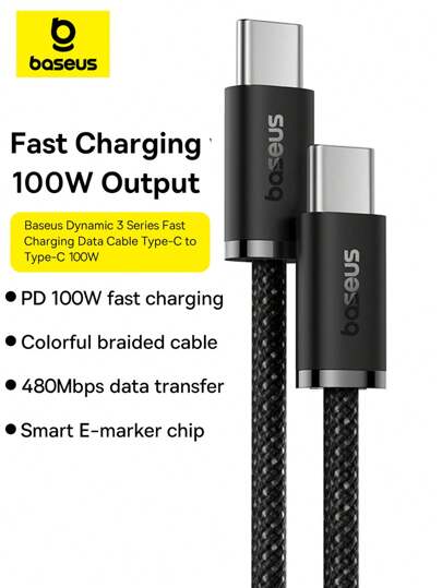 Baseus 1pc 100W USB C Multi-Color Cable Compatible With IPhone 15 Plus Pro Android USB C To USB Type C Cable Compatible With Macbook Pro Ipad PD Fast Charger Cord Type-C Cable
