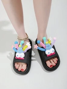 2024 Hàng Mới Của phụ nữ Dày Đế Mây Dép đi trong nhà , Plush dễ thương Búp bê Thiết kế , Bằng phẳng EVA Của phụ nữ Dép đi trong nhà , Ngày lễ tình nhân Qủa tặng - màu đen - Xem 2