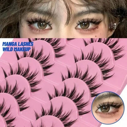GROINNEYA Manga Lashes Clear Band Eyelashes Natural Crossed Wispy Fake Mi Giả Cosplay Công Cụ Trang Điểm (QY03) Strip Lashes,Lông Mi,Lông Mi,Lông Mi Giả