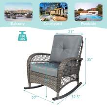 MEETWARM Outdoor Wicker Rocking Chair, Rattan Patio Rocker Chairs With Cushion And Steel Frame - 灰色 - 查看 2