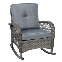MEETWARM Outdoor Wicker Rocking Chair, Rattan Patio Rocker Chairs With Cushion And Steel Frame - 灰色 - 查看 7