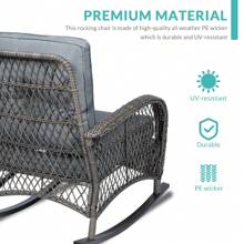 MEETWARM Outdoor Wicker Rocking Chair, Rattan Patio Rocker Chairs With Cushion And Steel Frame - 灰色 - 查看 6