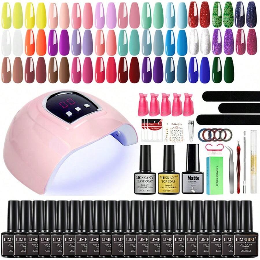 Nail Art Set Acrylic Manicure Kit Led Uv Lamp Dryer Matte + Glossy Top & Base Coat Gel Nail Polish Accessories All Seasons - Yellow - View 1
