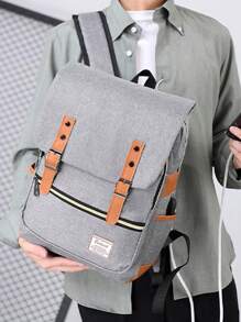 15.6英寸時尚簡約商務休閒電腦背包,大容量,通勤兼容,多功能3入男士肩袋套裝 - 灰色 - 查看 2