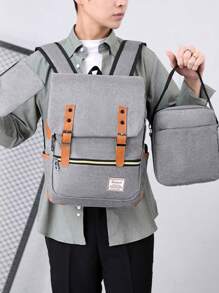 15.6英寸時尚簡約商務休閒電腦背包,大容量,通勤兼容,多功能3入男士肩袋套裝 - 灰色 - 查看 1