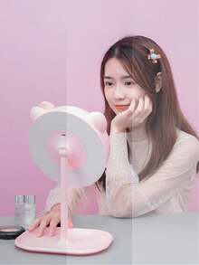 1pc Three Tone Adjustable Led Lighted Tabletop Vanity Mirror, Portable & Dual Use Cosmetic Mirror - Pink - View 2