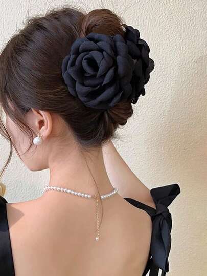 1 pieza Pinza para el cabello con flor de rosa de tela multicapa de 9 cm, estilo bohemio, accesorios para el cabello para mujer, para la escuela, la universidad, el otoño, el invierno y los atuendos de vacaciones