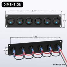 1 pieza PN-R6-101EN-BL Panel de interruptor basculante de 6 grupos, panel de interruptor basculante redondo de 12V con 3 clavijas, luz LED azul, 12 voltios, 20A, SPST Encendido-Apagado, para barco marino, automóvil, UTV, camión, autocaravana - Azul - Ver 2