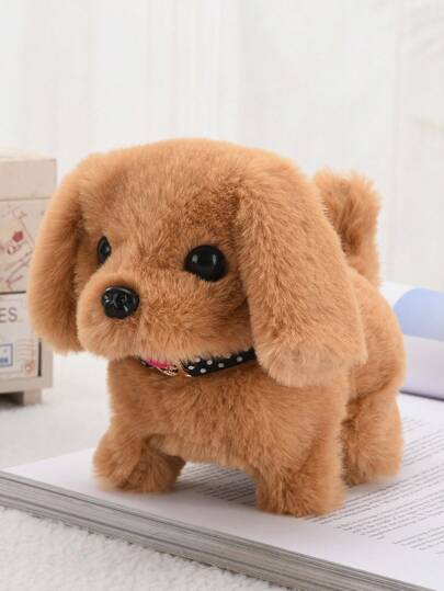 Juguete Electrónico De Labrador Retriever De Peluche, Amarillo, Hecho De Piel Y Mecanismo, Puede Caminar, Ladrar Y Agitar Su Cola, Tamaño: 17cm (largo) * 9cm (ancho) * 13cm (alto), Adecuado Como Regalo Para Niños, Compañero, Juguete De Juego De Roles Y Disfrute En La Crianza De Una Mascota.