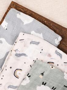 HappyFlute Rainbow&Sun Bear Pattern Muslin Bamboo Fiber Baby Wrap Swaddle Blanket 3 Packs Set 120*110cm With Oeko Certificate