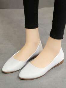 女性軟底工作鞋,適合長時間站立的舒適平底鞋,空姐鞋 - 白色 - 查看 5