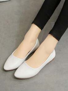 女性軟底工作鞋,適合長時間站立的舒適平底鞋,空姐鞋 - 白色 - 查看 4