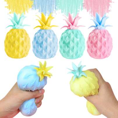 1pc Mini Random Color Pineapple Stress Ball, Mini Fruit Squishy Dough Balls Sensory Fidget Toys For Adults - Squeeze, Pull, And Stretch Stress Relief, Calm Focus