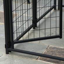 Pawhut Perrera de Exterior con Techo 120x120x138 cm Jaula para Perros Parque para Mascotas con Malla de Metal y Puerta con Cerradura para Jardín Patio Plata - Negro - Ver 9