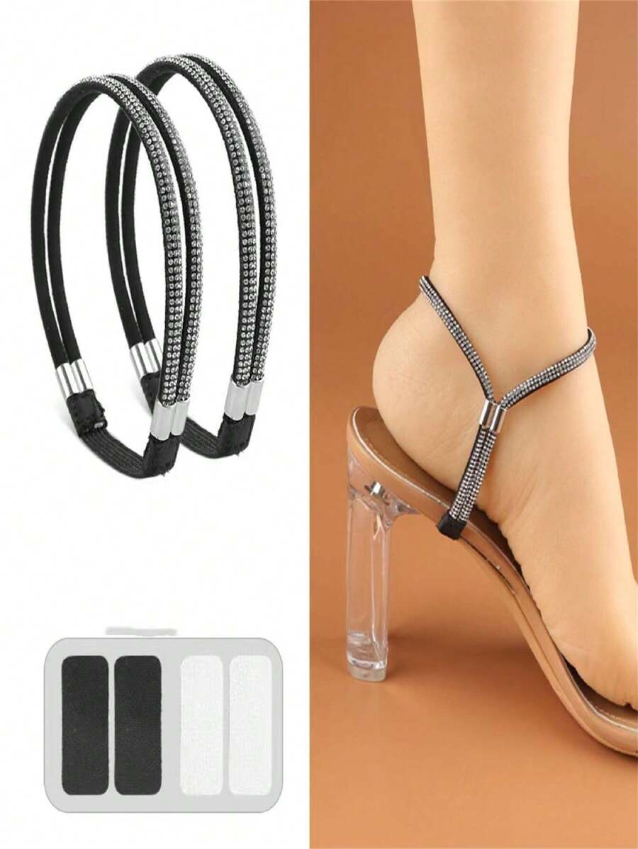 Detachable High Heel Shoe Strap With Rhinestone Decor, Prevent Shoes