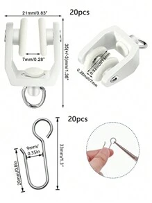 40入組窗簾軌道滑輪,20入組窗簾滑軌輪帶20入組s形窗簾軌道掛鉤,塑料懸掛於吊頂軌道之上