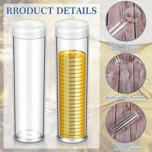 2pcs 25/27/30mm Coin Collection Tube, Round Clear Plastic Coin Holder Storage Case With Screw Lid - Clear - View 6