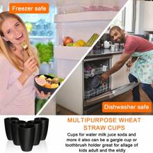 16 Piece Kitchen Wheat Straw Dinnerware Set, Service For 4, Dinner Plates, Dessert Plate, Cereal Bowls, Cups, Unbreakable Plastic Outdoor Camping Dishes, Black - 黑色 - 查看 3