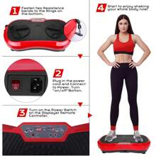 Vibration Plate With Ultra Quiet Motor | 120 Levels + 10 Training Programmes | With Remote Control | Non-Slip | Full Body Workout, Lose Fat | Includes Training Bands - Red - View 2